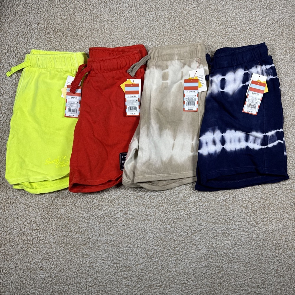 Lot of 4 NWT Cat & Jack Boy's 10-12 Shorts Above Knee Comfy Red Tan Blue Yellow